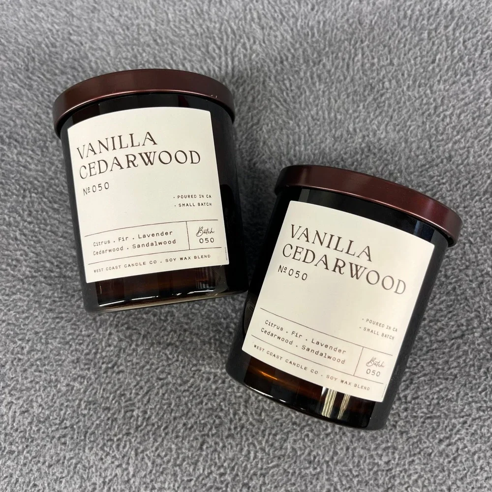 2x Leoben Co Candle Vanilla Cedarwood 9 oz Amber Glass Soy Wax No 050